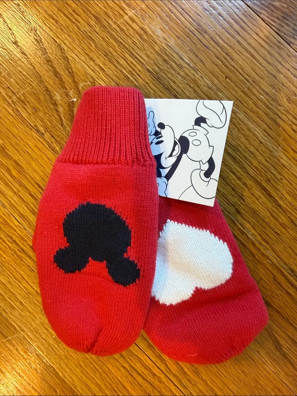 NWT Gap x Disney Red Kids Mittens with White Heart and Black Mickey Silhouette